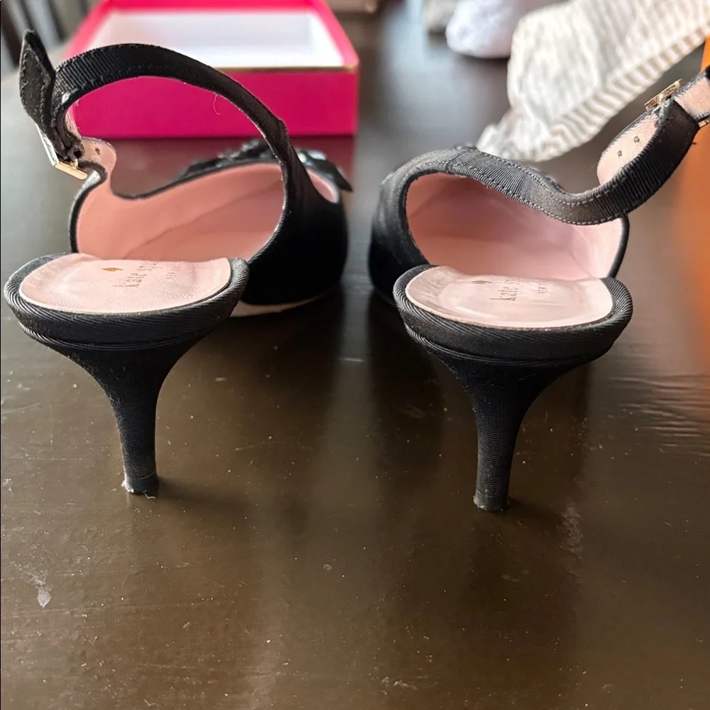 Kate Spade New York Black Grosgrain Beaded Sling Back Pumps - Picture 10 of 11